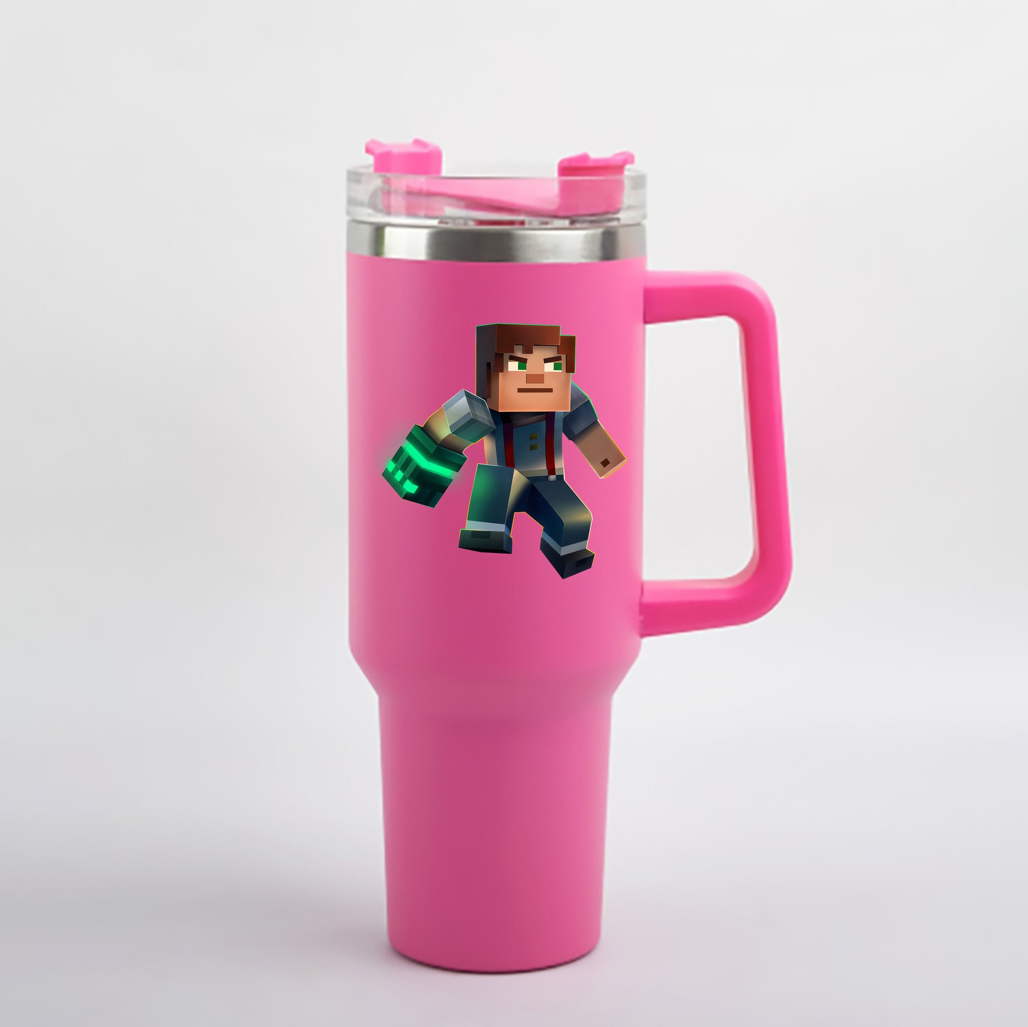 （画像用） マインクラフト ブロックの世界 Minecraft MC Block world 1200mL車用タンブラー - クリスタルステッカー（プラスチックストロー付き）